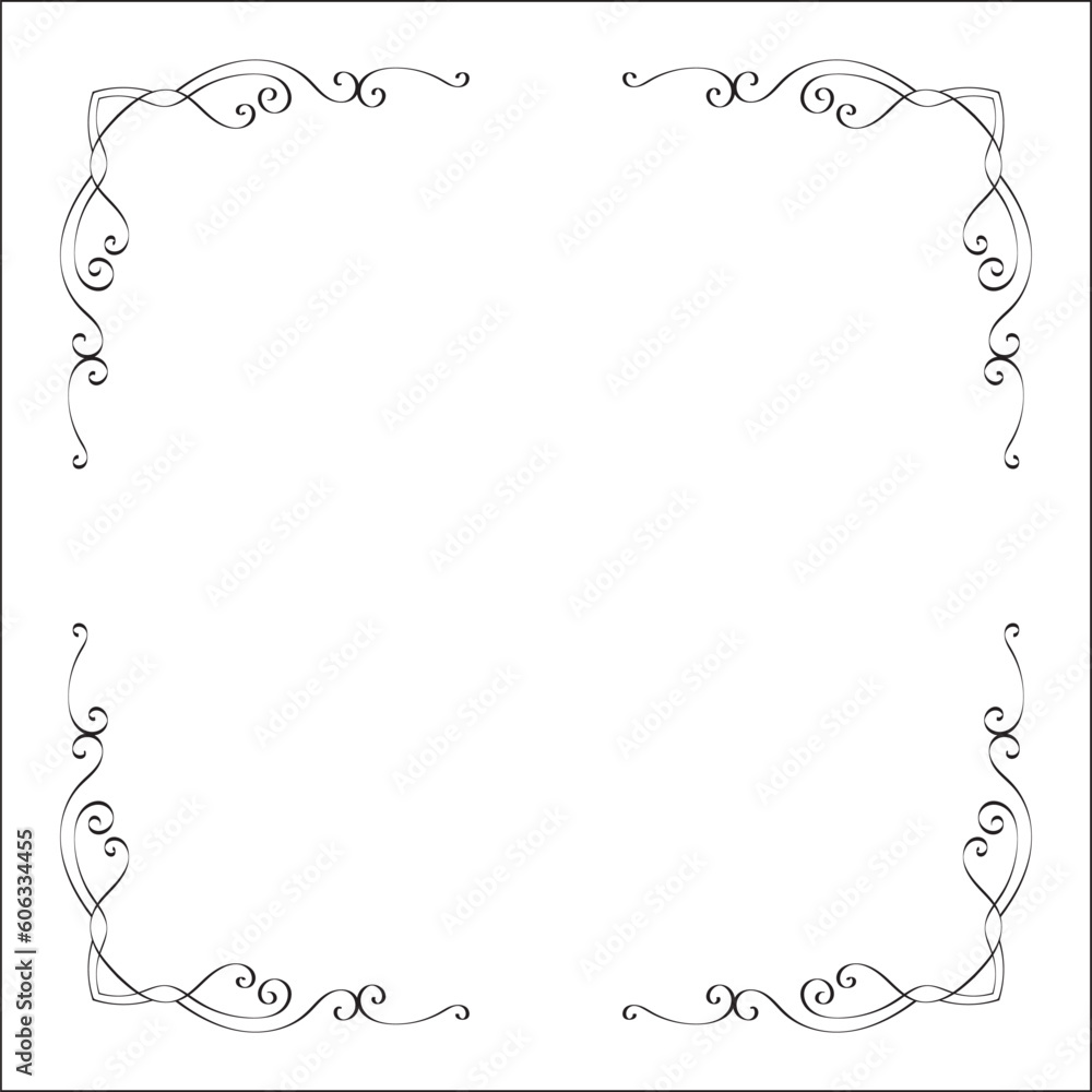 Elegant black and white monochrome ornamental border for greeting cards, banners, invitations. Vector frame for all sizes and formats. Isolated vector illustration.	