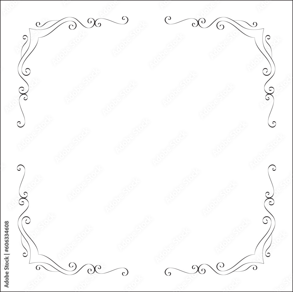 Elegant black and white monochrome ornamental border for greeting cards, banners, invitations. Vector frame for all sizes and formats. Isolated vector illustration.	