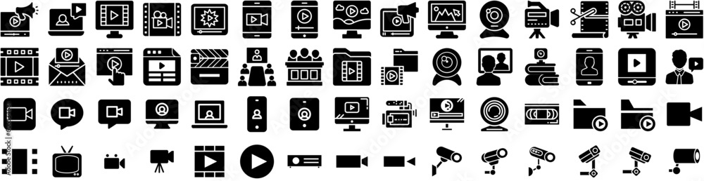 Set Of Video Icons Isolated Silhouette Solid Icon With Video, Internet, Online, Digital, Vector, Media, Web Infographic Simple Vector Illustration Logo Set Of Video Icons Isolated Silhouette Solid Icon With Video, Internet, Online, Digital, Vector, Media, Web Infographic Simple Vector Illustration Logo