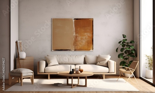 Blank horizontal poster frame imitating living room interior  modern living room interior background