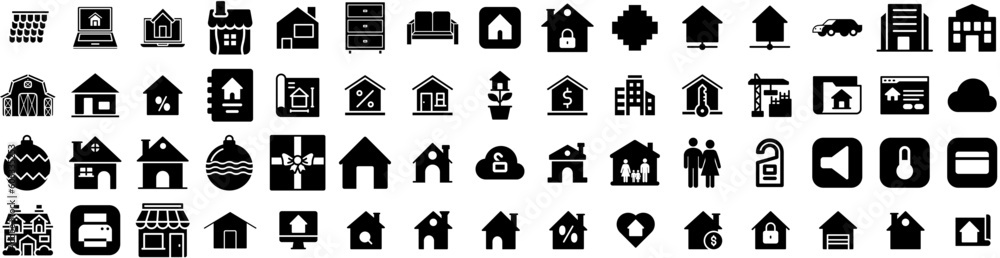 Set Of House Icons Isolated Silhouette Solid Icon With House, Architecture, Building, Estate, Property, Residential, Home Infographic Simple Vector Illustration Logo