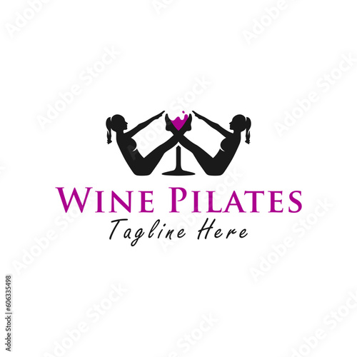 wine pilates vector illustration logo