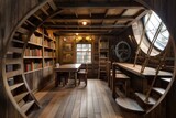 unusual or unexpected spaces for homeschooling, including a ship, library, or museum, created with generative ai