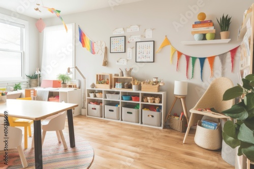 creative and playful homeschooling classroom with art supplies  books  and games  created with generative ai