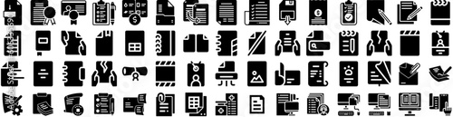 Set Of Document Icons Isolated Silhouette Solid Icon With Office, Information, Folder, Business, Concept, File, Document Infographic Simple Vector Illustration Logo