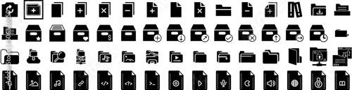 Fototapeta Naklejka Na Ścianę i Meble -  Set Of Folder Icons Isolated Silhouette Solid Icon With File, Open, Paper, Folder, Business, Illustration, Document Infographic Simple Vector Illustration Logo