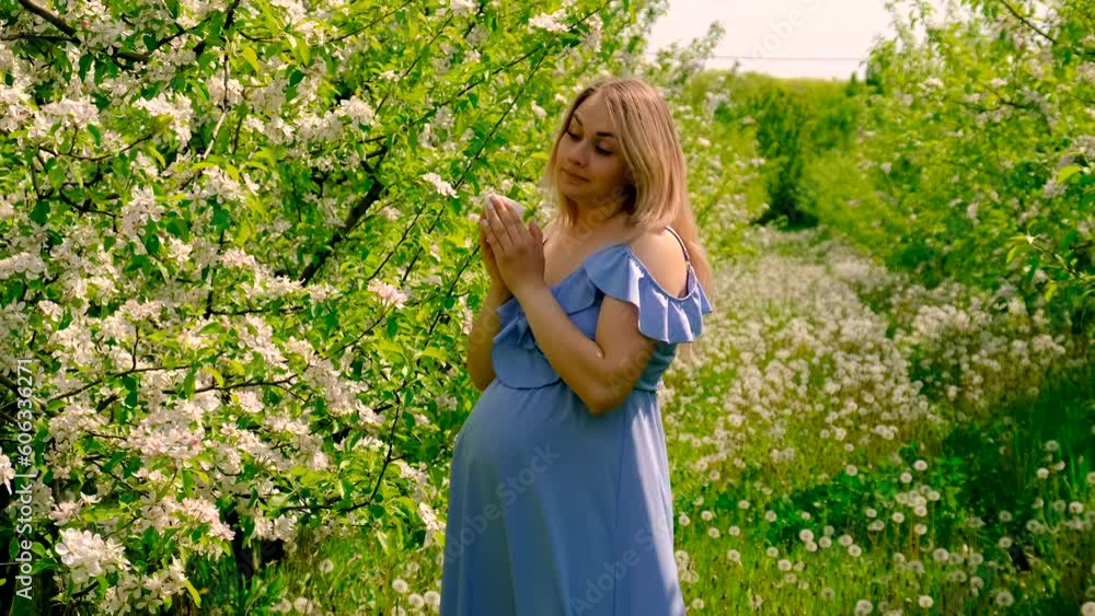 pregnant woman blooming garden allergy. Selective focus. pregnant woman blooming garden allergy. Selective focus.