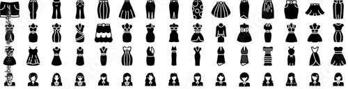 Set Of Woman Icons Isolated Silhouette Solid Icon With Beautiful, Woman, Female, Background, Young, Happy, Girl Infographic Simple Vector Illustration Logo