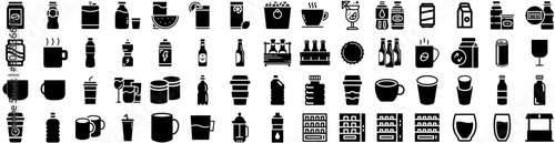 Set Of Beverage Icons Isolated Silhouette Solid Icon With Glass, Drink, Fruit, Cocktail, Food, Beverage, Juice Infographic Simple Vector Illustration Logo
