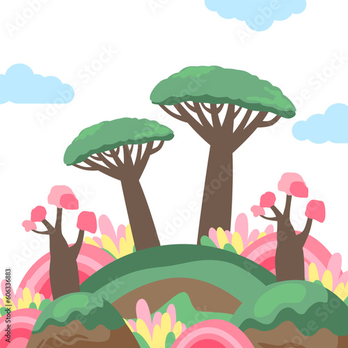 nature landscape socotra endemic nature playful scene whimsical children illustration style