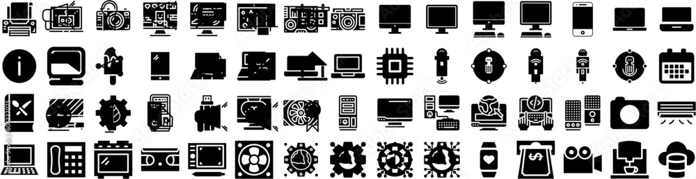 Set Of Technology Icons Isolated Silhouette Solid Icon With Network, Future, Digital, Abstract, Data, Technology, Concept Infographic Simple Vector Illustration Logo