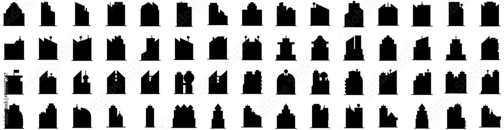 Set Of Building Icons Isolated Silhouette Solid Icon With Business, Construction, Architecture, Urban, Office, City, Building Infographic Simple Vector Illustration Logo