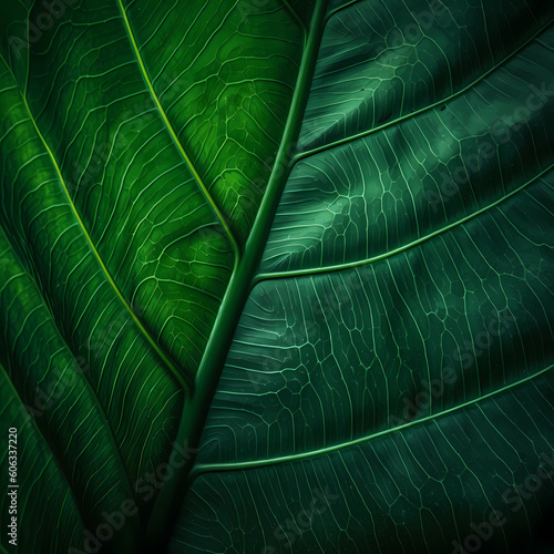 close up view of a green tropical leaf