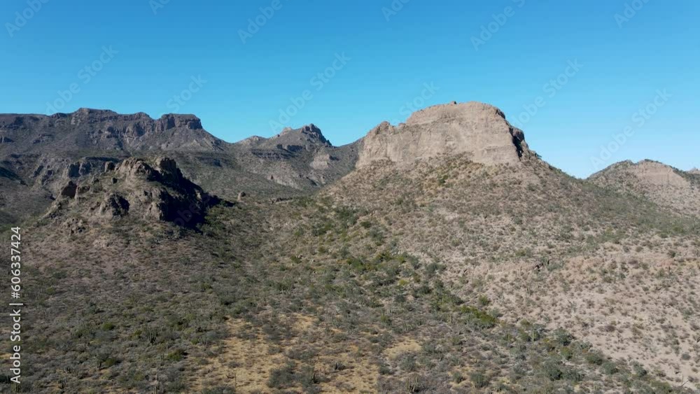 Drone flying over mountain range of Baja California Sur, Mexico Drone flying over mountain range of Baja California Sur, Mexico