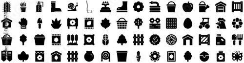 Set Of Garden Icons Isolated Silhouette Solid Icon With Plant, Spring, Summer, Garden, Gardening, Outdoor, Nature Infographic Simple Vector Illustration Logo