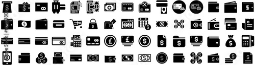 Set Of Payment Icons Isolated Silhouette Solid Icon With Money, Business, Smartphone, Payment, Mobile, Phone, Finance Infographic Simple Vector Illustration Logo