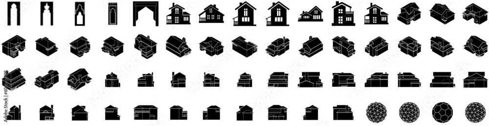 Set Of Architecture Icons Isolated Silhouette Solid Icon With Construction, Background, Modern, Building, Design, Architecture, Structure Infographic Simple Vector Illustration Logo
