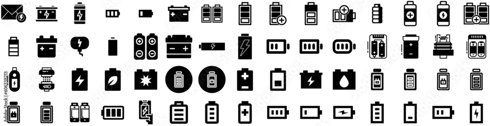 Set Of Battery Icons Isolated Silhouette Solid Icon With Energy, Battery, Electricity, Technology, Electric, Industry, Power Infographic Simple Vector Illustration Logo Set Of Battery Icons Isolated Silhouette Solid Icon With Energy, Battery, Electricity, Technology, Electric, Industry, Power Infographic Simple Vector Illustration Logo