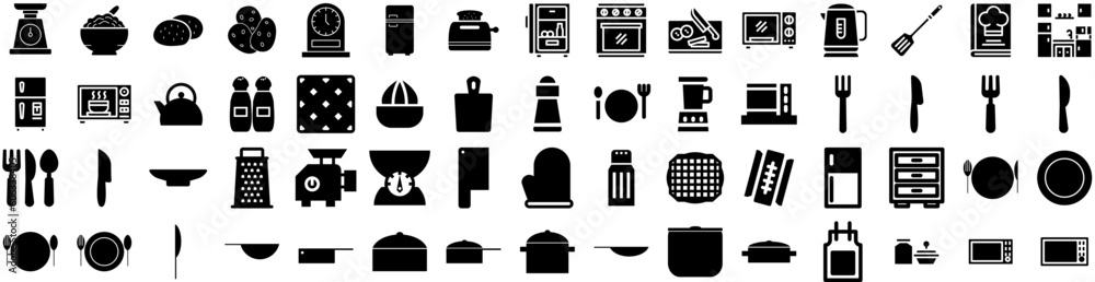 Set Of Kitchen Icons Isolated Silhouette Solid Icon With Table, Background, Modern, Home, Interior, Room, Kitchen Infographic Simple Vector Illustration Logo Set Of Kitchen Icons Isolated Silhouette Solid Icon With Table, Background, Modern, Home, Interior, Room, Kitchen Infographic Simple Vector Illustration Logo