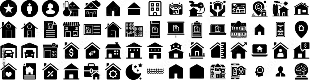 Set Of House Icons Isolated Silhouette Solid Icon With Estate, Home, Residential, Property, Architecture, Building, House Infographic Simple Vector Illustration Logo