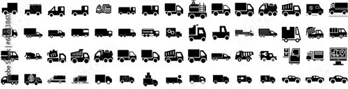 Set Of Truck Icons Isolated Silhouette Solid Icon With Delivery, Freight, Transport, Truck, Shipping, Cargo, Transportation Infographic Simple Vector Illustration Logo