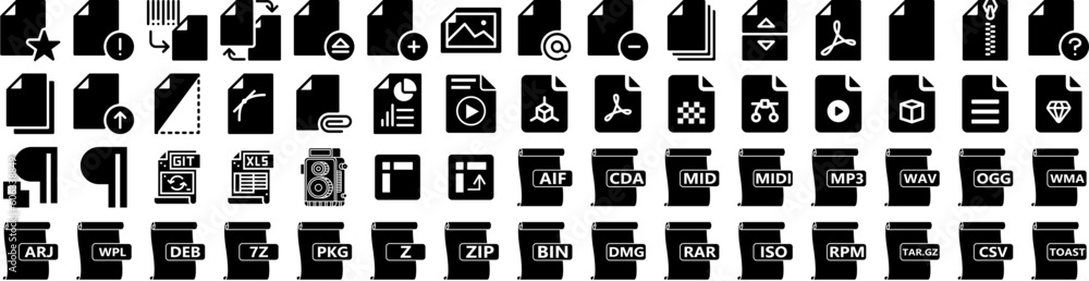 Set Of Format Icons Isolated Silhouette Solid Icon With Graphic, Document, Vector, Design, File, Format, Digital Infographic Simple Vector Illustration Logo Set Of Format Icons Isolated Silhouette Solid Icon With Graphic, Document, Vector, Design, File, Format, Digital Infographic Simple Vector Illustration Logo