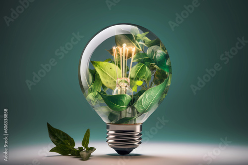 Green Energy Eco - a light bulb with green leaves inside