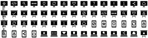 Set Of Screen Icons Isolated Silhouette Solid Icon With Digital, Blank, Screen, Display, Device, Technology, Computer Infographic Simple Vector Illustration Logo