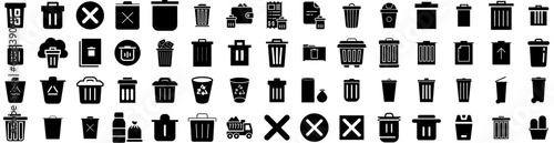 Set Of Trash Icons Isolated Silhouette Solid Icon With Trash, Waste, Rubbish, Recycle, Garbage, Bin, Environment Infographic Simple Vector Illustration Logo