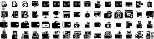 Fototapeta Naklejka Na Ścianę i Meble -  Set Of Wallet Icons Isolated Silhouette Solid Icon With Money, Bank, Finance, Business, Payment, Wallet, Financial Infographic Simple Vector Illustration Logo
