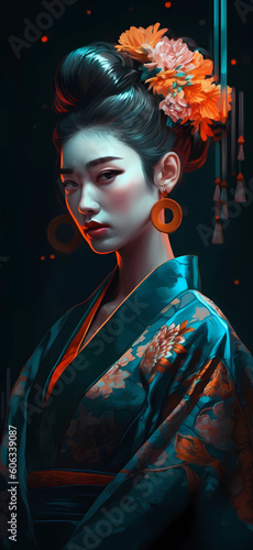 japanese geisha with flower in her hair