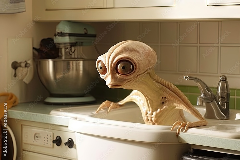 Alien pet that can shape shift into various household objects