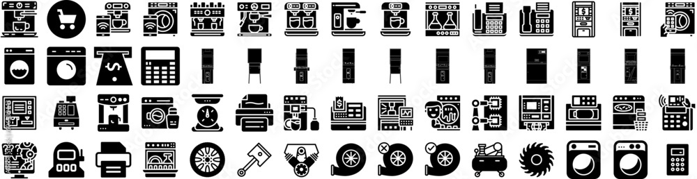 Set Of Machine Icons Isolated Silhouette Solid Icon With Technology, Household, Equipment, Machine, Laundry, Isolated, Background Infographic Simple Vector Illustration Logo Set Of Machine Icons Isolated Silhouette Solid Icon With Technology, Household, Equipment, Machine, Laundry, Isolated, Background Infographic Simple Vector Illustration Logo