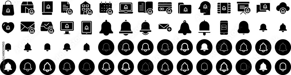 Set Of Notification Icons Isolated Silhouette Solid Icon With Alert, Illustration, Notification, Icon, Message, Application, Web Infographic Simple Vector Illustration Logo
