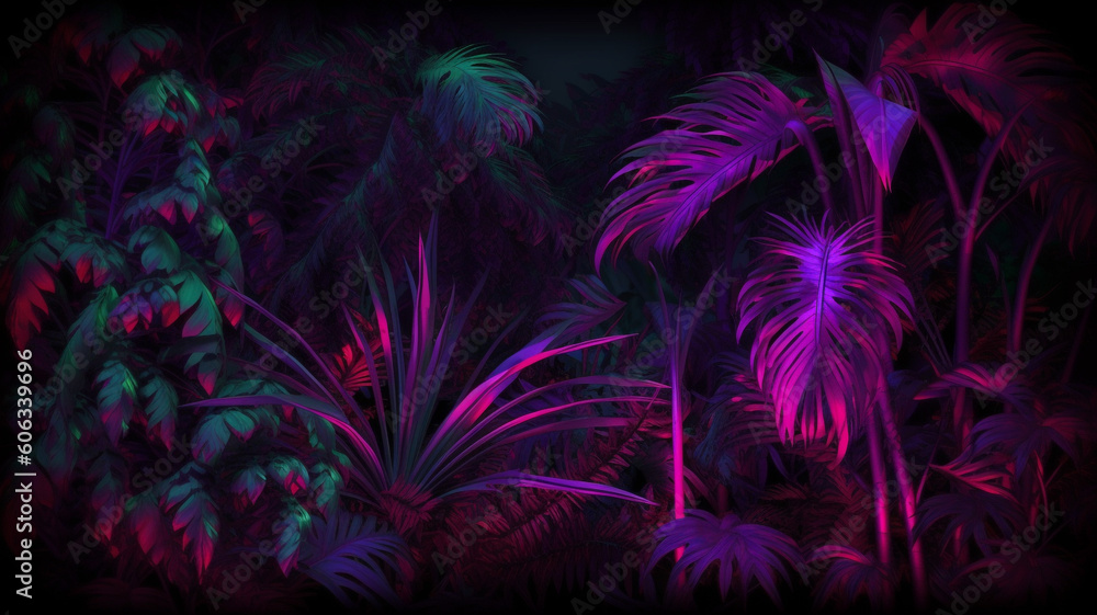 Tropical plants with neon glow