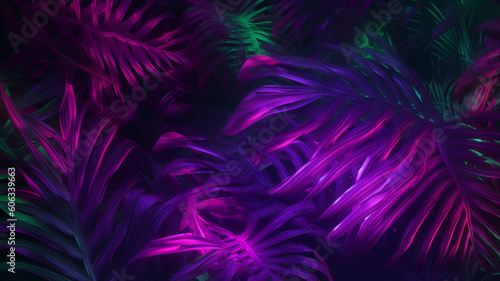 Tropical plants with neon glow