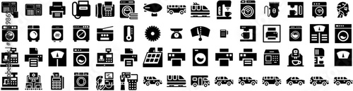 Set Of Machine Icons Isolated Silhouette Solid Icon With Equipment, Isolated, Laundry, Household, Background, Machine, Technology Infographic Simple Vector Illustration Logo