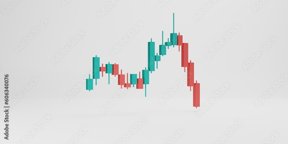 Obraz na plátně Growth stock diagram financial graph or business investment market trade exchange analysis chart and economy finance report ticker candlestick isolated on white 3d background with marketing statistic