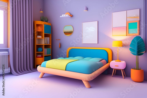 Interior illustration of modern children s bedroom style. Minimalist design with miniature interior for a child s bedroom made of cloth and wool yarn. generative AI