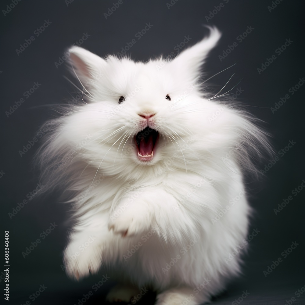 Angora Bunny with a Playful Expression, A Burst of Joy Angora Bunny with a Playful Expression, A Burst of Joy