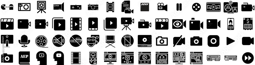 Set Of Video Icons Isolated Silhouette Solid Icon With Internet, Video, Media, Online, Vector, Web, Digital Infographic Simple Vector Illustration Logo