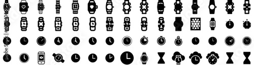 Set Of Watch Icons Isolated Silhouette Solid Icon With Modern, Time, Wristwatch, Design, Clock, Watch, Isolated Infographic Simple Vector Illustration Logo