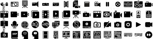 Set Of Video Icons Isolated Silhouette Solid Icon With Internet, Video, Media, Online, Vector, Web, Digital Infographic Simple Vector Illustration Logo