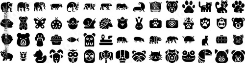 Set Of Animal Icons Isolated Silhouette Solid Icon With Wildlife, Animal, Cartoon, Illustration, Character, Set, Cute Infographic Simple Vector Illustration Logo