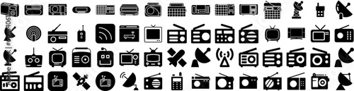 Set Of Antenna Icons Isolated Silhouette Solid Icon With Internet, Technology, Network, Antenna, Radio, Communication, Signal Infographic Simple Vector Illustration Logo