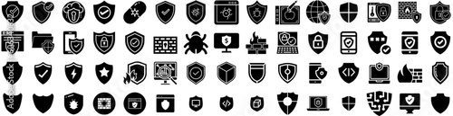 Set Of Antivirus Icons Isolated Silhouette Solid Icon With Digital, Internet, Security, Privacy, Antivirus, Technology, Safety Infographic Simple Vector Illustration Logo