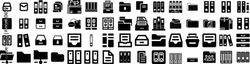 Set Of Archives Icons Isolated Silhouette Solid Icon With Storage, Data, Archive, Business, Document, File, Office Infographic Simple Vector Illustration Logo
