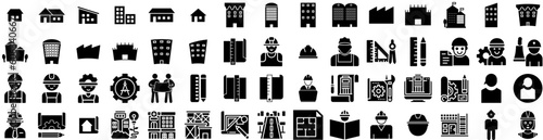 Set Of Architect Icons Isolated Silhouette Solid Icon With Blueprint, Architecture, Business, Architect, Construction, Office, Project Infographic Simple Vector Illustration Logo