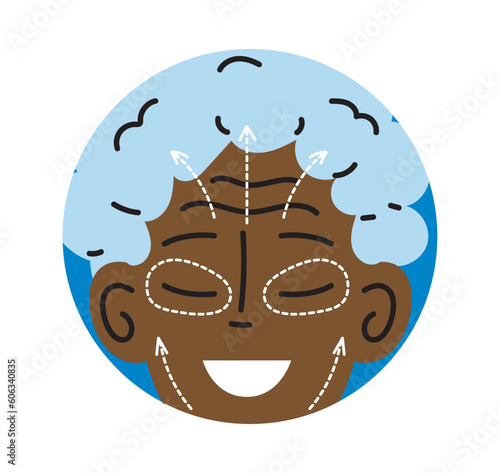 Plastic surgery icon concept. Change in shape of face, cheeks and forehead. Cosmetic and plastic surgery. Template, layout and mock up. Cartoon flat vector illustration isolated on white background