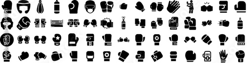 Set Of Boxing Icons Isolated Silhouette Solid Icon With Boxing, Boxer, Ring, Competition, Sport, Background, Fight Infographic Simple Vector Illustration Logo